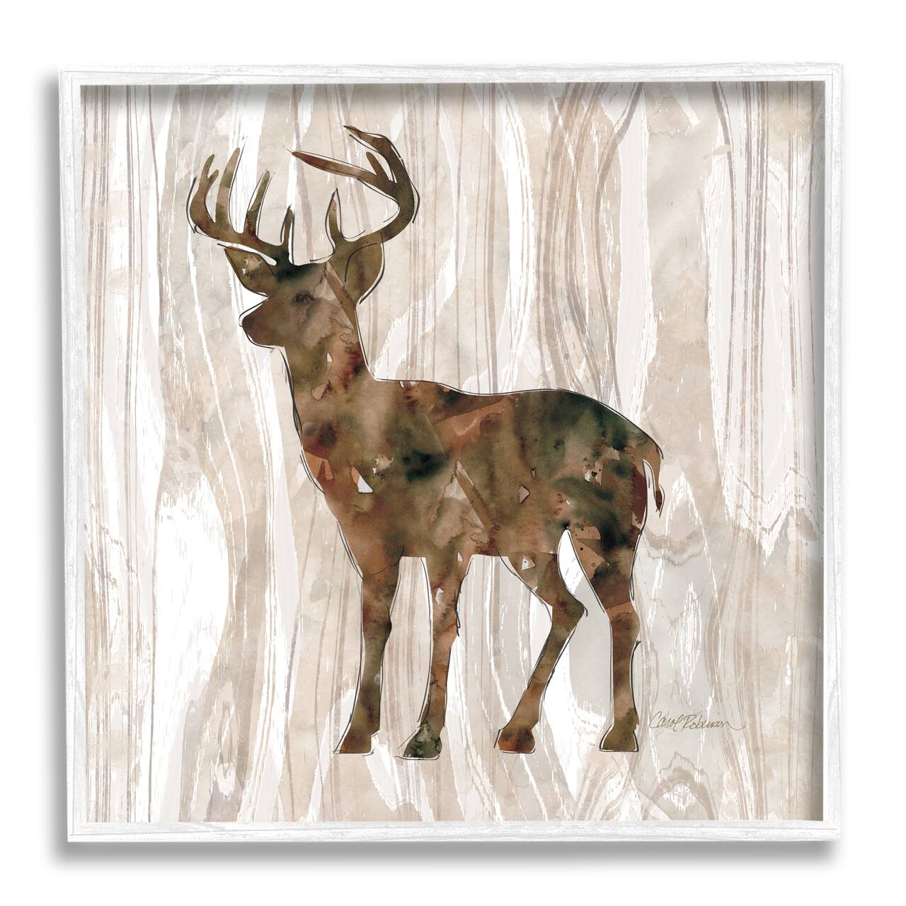 Stupell Industries Wilderness Buck Watercolor Silhouette Rustic Grain Pattern Framed Wall Art